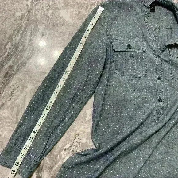 J. Crew Factory S Polka Dot Blue Chambray Roll Tab Sleeve Popover Shirt Dress - Picture 6 of 9